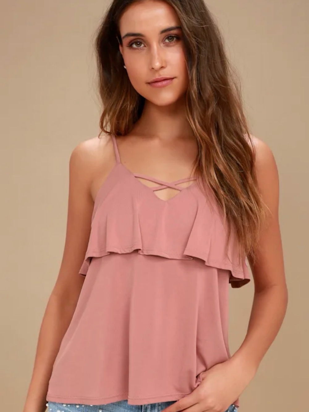Lulus Vega Mauve Pink Flounce Tank Top S Small